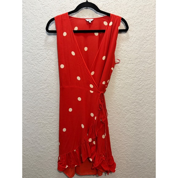 Rails Dresses & Skirts - Rails Polka Dot Ruffle Wrap Dress Size Large Red Retro Summer Mini Fall